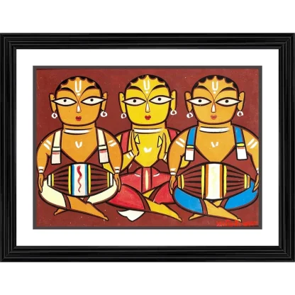 Three Musicians 1 Painting With Wood Photo Frame (Multicolor)