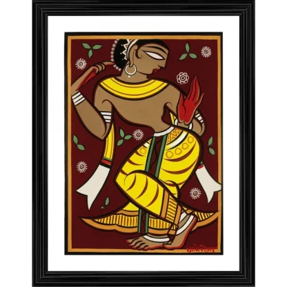 Dancing Woman 3 Painting With Wood Photo Frame (Multicolor)