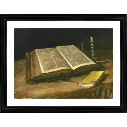 Still Life with Bible 1885 Painting With Wood Photo Frame (Multicolor)