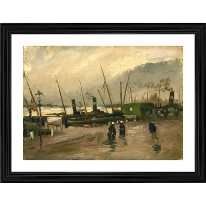 The De Ruijterkade in Amsterdam 1885 Painting With Wood Photo Frame (Multicolor)