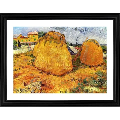 Haystacks in Provence 1888 Painting With Wood Photo Frame (Multicolor)