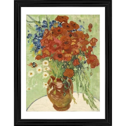 Vase with Cornflowers and Poppies 1887 Painting With Wood Photo Frame (Multicolor)