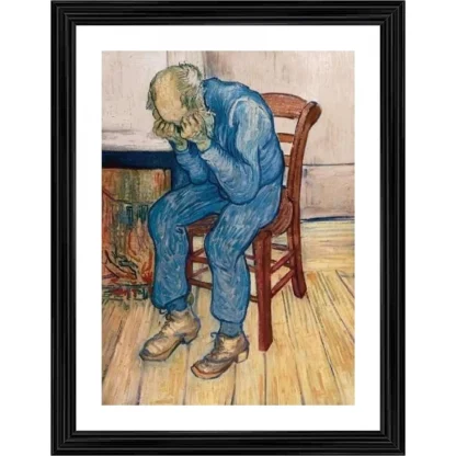 Worn Out Old Man in Sorrow 1982 Painting With Wood Photo Frame (Multicolor)