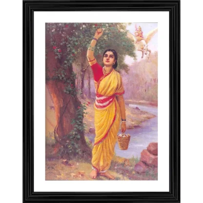 Ahalya in Upvan 1900 Painting With Wood Photo Frame (Multicolor)