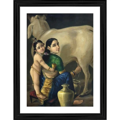 Yashoda Bal Krishna with Ornaments 1870 Painting With Wood Photo Frame (Multicolor)