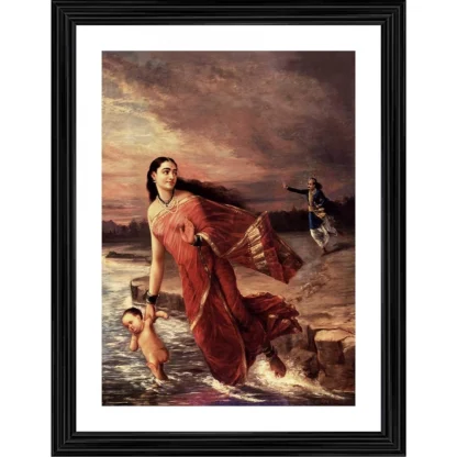 Ganga and Shantanu 1890 Painting With Wood Photo Frame (Multicolor)