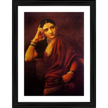 Maharashtrian Woman 1893 Painting With Wood Photo Frame (Multicolor)