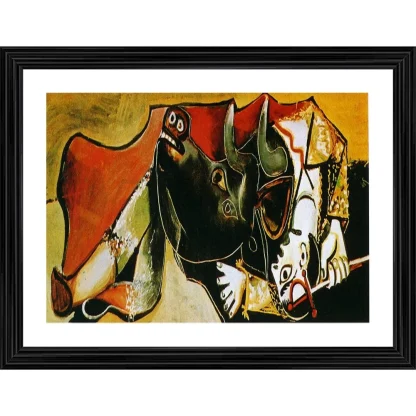 Bullfight 1 Painting With Wood Photo Frame (Multicolor)