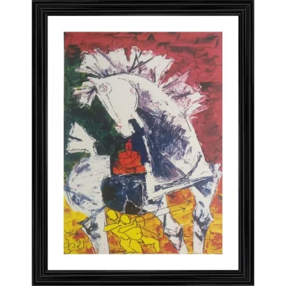 Luv Kush and the Horse Painting With Wood Photo Frame (Multicolor)