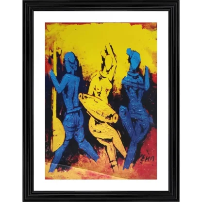 Dancers Painting With Wood Photo Frame (Multicolor)