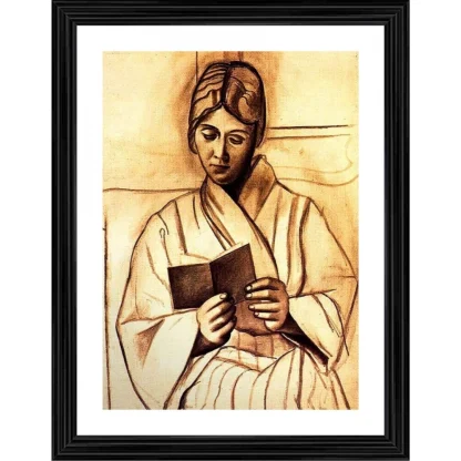 Woman Olga Reading a Book 1920 Painting With Wood Photo Frame (Multicolor)