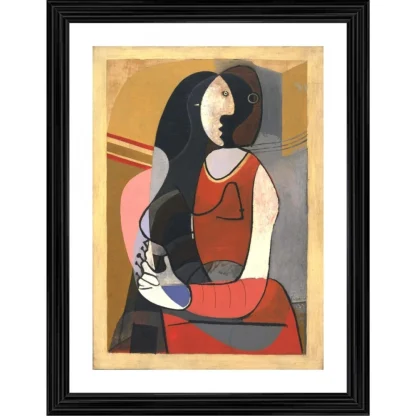 Seated Woman 1923 Painting With Wood Photo Frame (Multicolor)