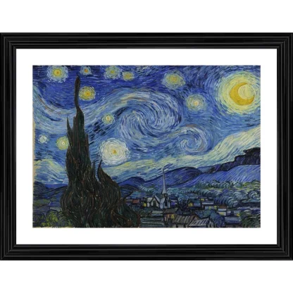 Starry Night 1889 Painting With Wood Photo Frame (Multicolor)