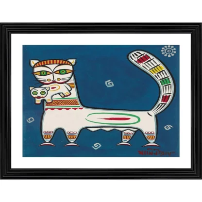 Cat and Kitten Painting With Wood Photo Frame (Multicolor)