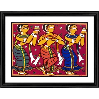 Three Gopika Painting With Wood Photo Frame (Multicolor)