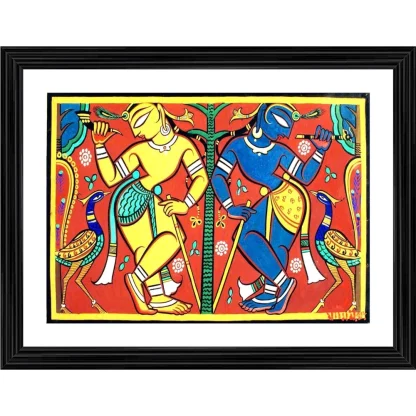 Krishna Balram Painting With Wood Photo Frame (Multicolor)