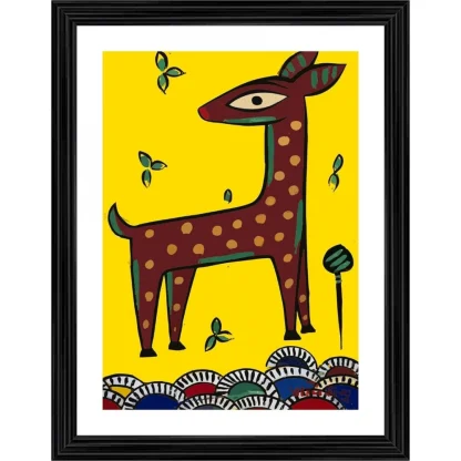 Deer Painting With Wood Photo Frame (Multicolor)