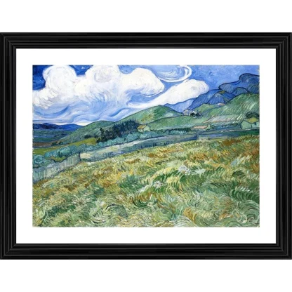 Wheatfield and Mountains 1889 Painting With Wood Photo Frame (Multicolor)