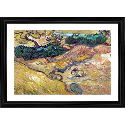 Landscape with Rabbits 1889 Painting With Wood Photo Frame (Multicolor)