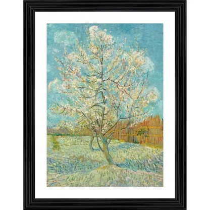 The Pink Peach Tree 1888 Painting With Wood Photo Frame (Multicolor)