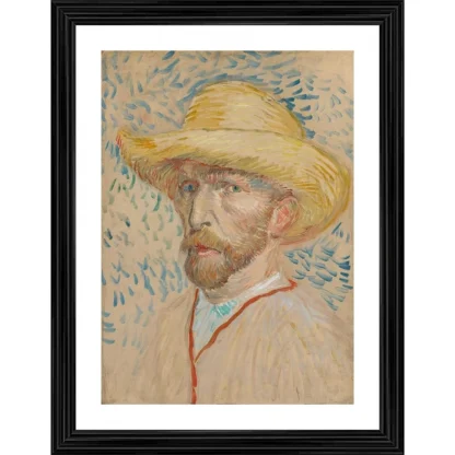 Self Portrait with Straw Hat 1886 Painting With Wood Photo Frame (Multicolor)