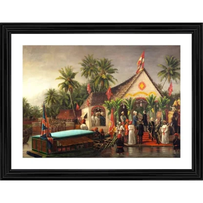 Historic Meet Maharaja of Travancore & British Officials 1880 Painting With Wood Photo Frame (Multicolor)