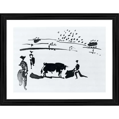 Bullfight 9 Painting With Wood Photo Frame (Multicolor)