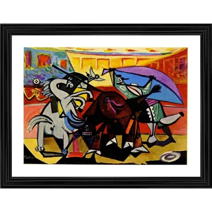 Bullfight 4 Painting With Wood Photo Frame (Multicolor)