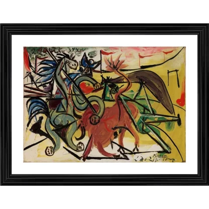 Bullfight 5 Painting With Wood Photo Frame (Multicolor)