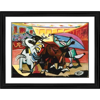 Bullfight 3 Painting With Wood Photo Frame (Multicolor)