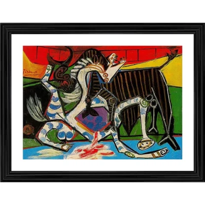 Bullfight 2 Painting With Wood Photo Frame (Multicolor)