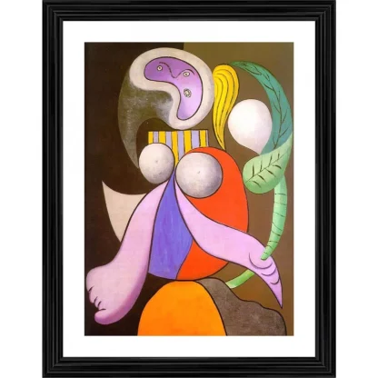 Woman with a Flower 1932 Painting With Wood Photo Frame (Multicolor)