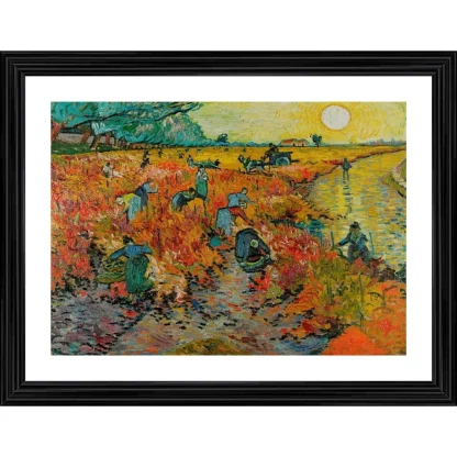 The Red Wineyard 1888 Painting With Wood Photo Frame (Multicolor)