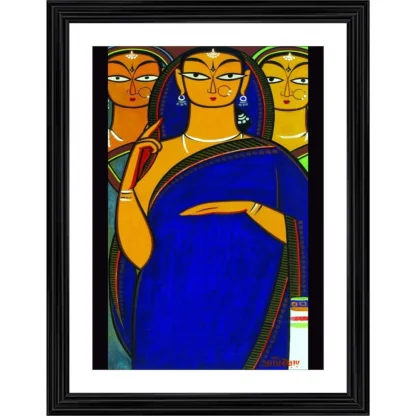 Three Pujarans Painting With Wood Photo Frame (Multicolor)