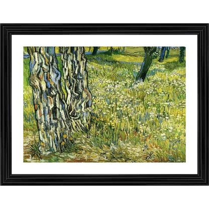 Tree Trunks in the Grass 1890 Painting With Wood Photo Frame (Multicolor)