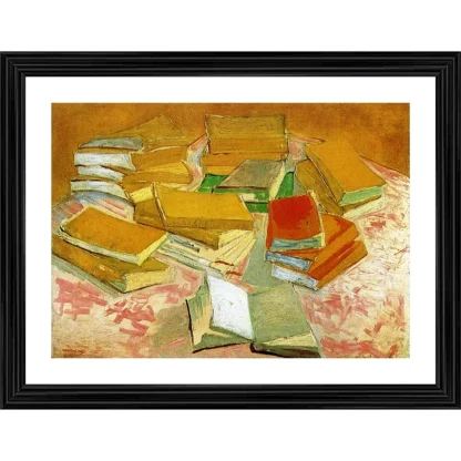 Piles of French Novels 1887 Painting With Wood Photo Frame (Multicolor)