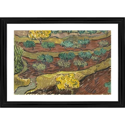 Olive Trees on a Hillside 1889 Painting With Wood Photo Frame (Multicolor)