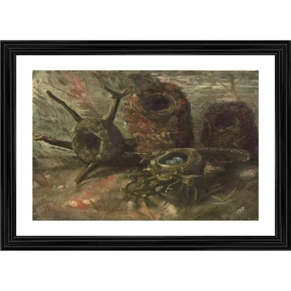 Birds Nests 1885 Painting With Wood Photo Frame (Multicolor)