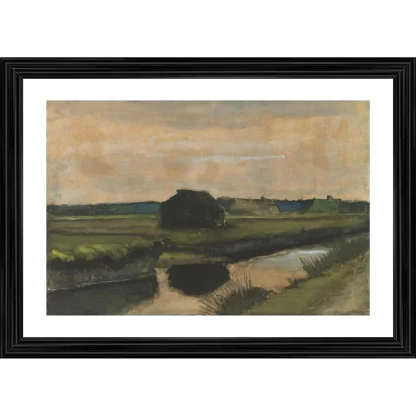 Stack of Peat and Farmhouses 1883 Painting With Wood Photo Frame (Multicolor)