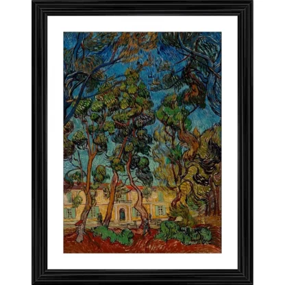 Pine Trees in the Garden of Asylum 1889 Painting With Wood Photo Frame (Multicolor)