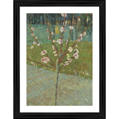 Peach Tree in Blossom 1888 Painting With Wood Photo Frame (Multicolor)