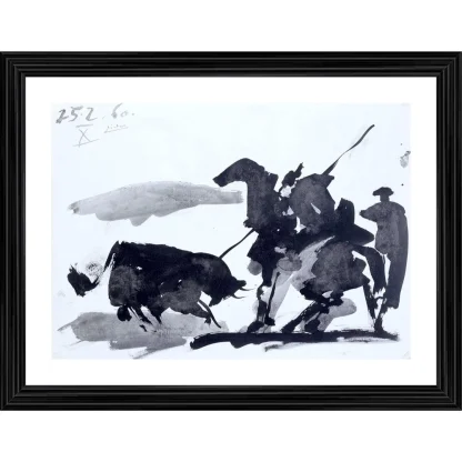 Bullfight 8 Painting With Wood Photo Frame (Multicolor)