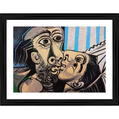 The Kiss 1969 Painting With Wood Photo Frame (Multicolor)