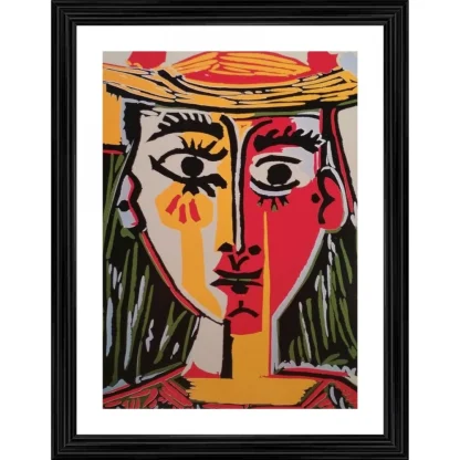 Head of a Woman in a Hat 1962 Painting With Wood Photo Frame (Multicolor)