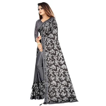 Women's Lycra Solid Saree With Unstitched Blouse (Grey, 5.5 Mtr) - Image 4