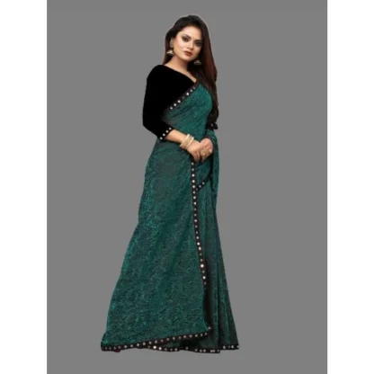 Women's Lycra Solid Saree With Unstitched Blouse (Green, 5.5 Mtr) - Image 3