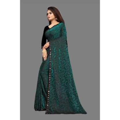 Women's Lycra Solid Saree With Unstitched Blouse (Green, 5.5 Mtr) - Image 4