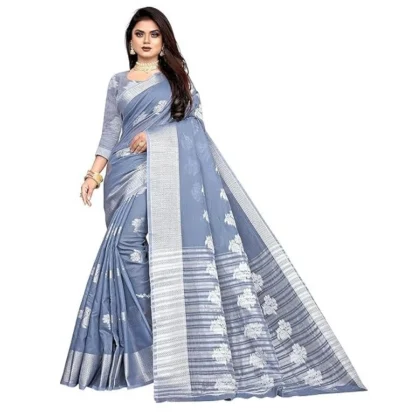 Women's Cotton Silk Floral Saree With Unstitched Blouse (Grey, 5.5 Mtr)