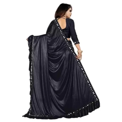 Women's Malai Lining Solid Saree With Unstitched Blouse (Black, 5.5 Mtr) - Image 3