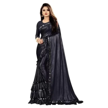 Women's Malai Lining Solid Saree With Unstitched Blouse (Black, 5.5 Mtr)